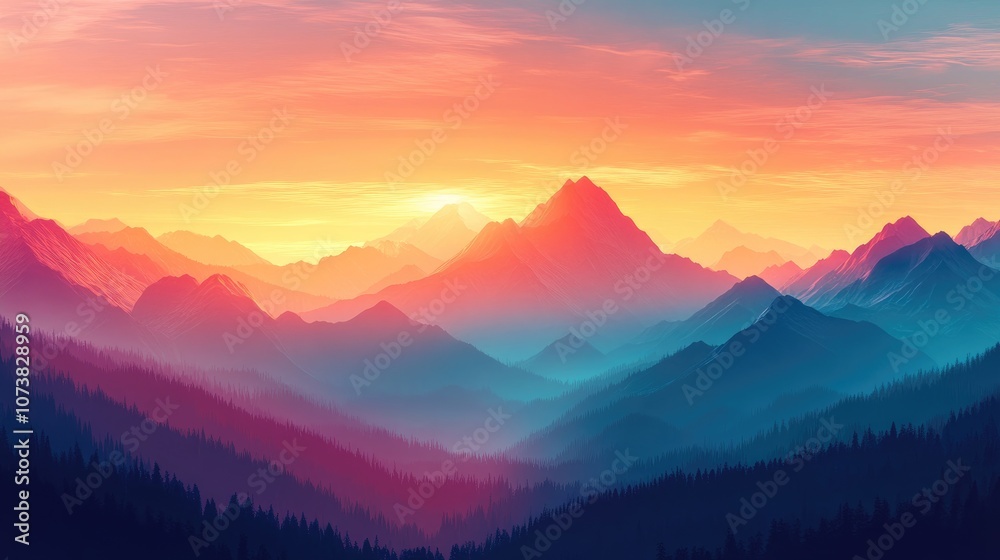 Stunning panoramic vista of a mountain range during sunset Stunning panoramic vista of a mountain range during sunset
