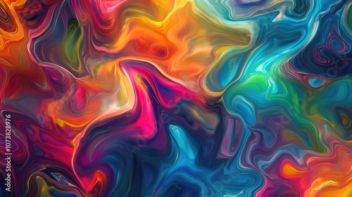 Abstract background featuring a psychedelic texture with brush strokes of colorful paint and blurred lines along with diverse shapes and sizes