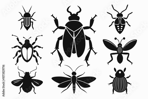  A set of Insects bugs sketches. Insects silhouettes glyph style signs for web and app. Vector graphics vector art illustration