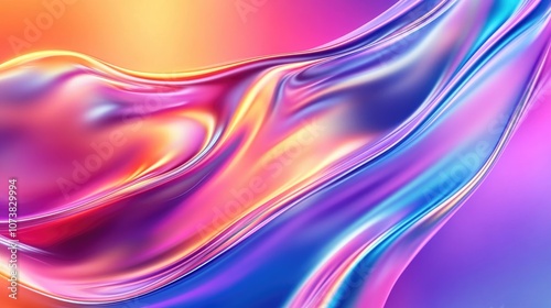 Vibrant holographic abstract background featuring dynamic neon rippled waves in a colorful design
