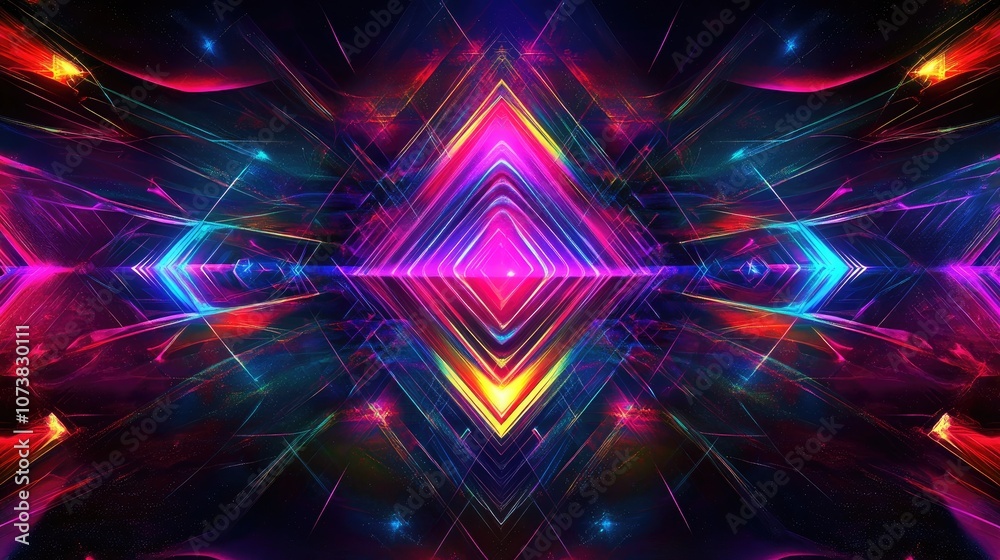 Abstract futuristic backdrop featuring vibrant neon geometric lines stars and a portal leading to another dimension Abstract futuristic backdrop featuring vibrant neon geometric lines stars and a portal leading to another dimension