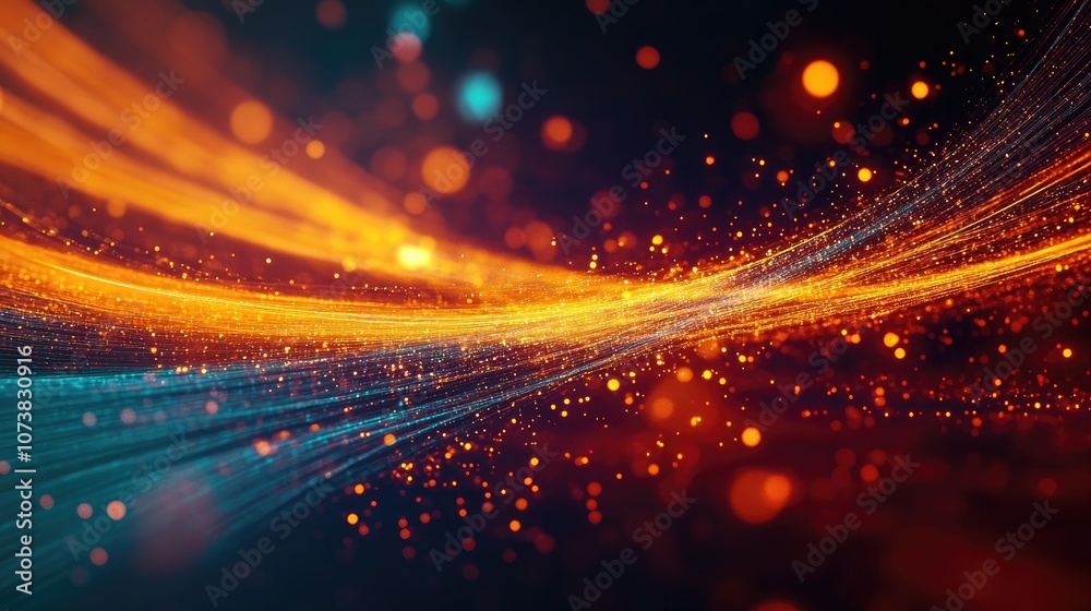 Obraz premium Vibrant burst of fiber optic cables illuminating a dark backdrop