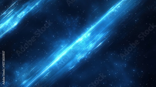 Vibrant blue streaks of light traverse a dark cosmic background, creating a mesmerizing space scene.