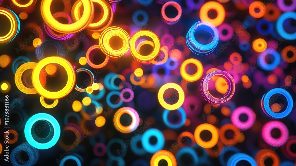 Vibrant neon circles creating a complex tech inspired pattern ideal for digital wallpapers Vibrant neon circles creating a complex tech inspired pattern ideal for digital wallpapers
