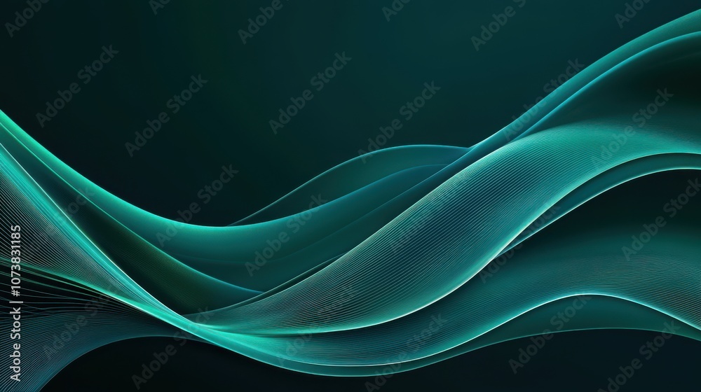 Flowing abstract waves in shades of teal and green create a serene and modern atmosphere. Flowing abstract waves in shades of teal and green create a serene and modern atmosphere.