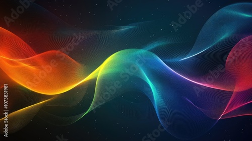 Abstract multicolored light background featuring flowing wavy lines creating a captivating futuristic effect in an illustrated style