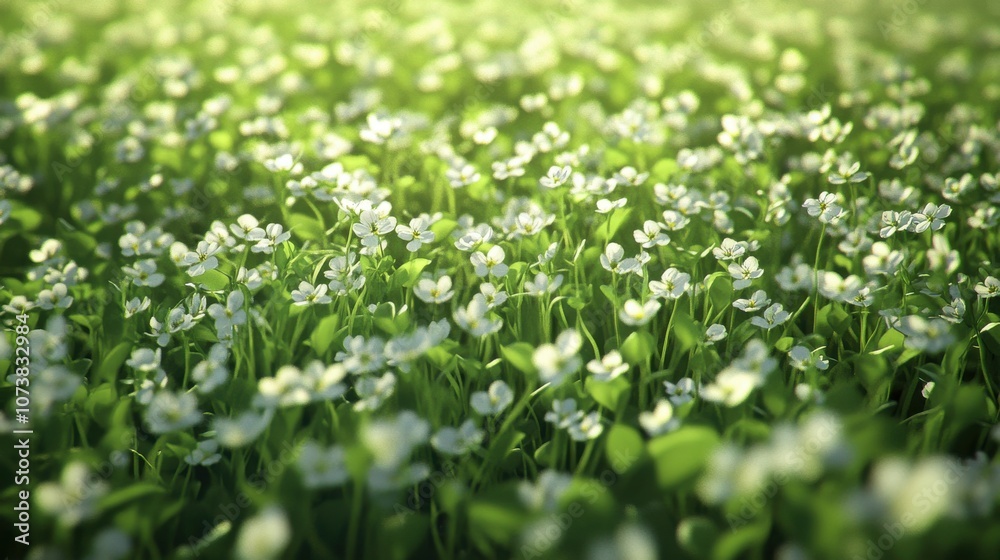 A beautiful field of vibrant green grass dotted with delicate white flowers, creating a serene and peaceful atmosphere. A beautiful field of vibrant green grass dotted with delicate white flowers, creating a serene and peaceful atmosphere.