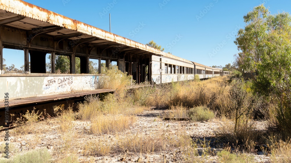 Forgotten Railway Station: Overgrown with Weeds, Rusty Train Cars, and Faded Memories of the Past Forgotten Railway Station: Overgrown with Weeds, Rusty Train Cars, and Faded Memories of the Past