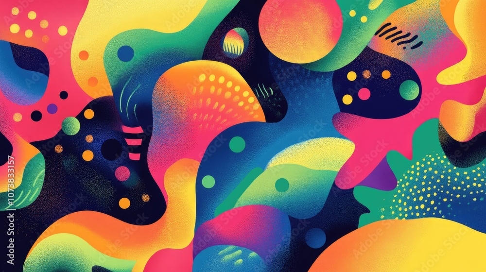 A vibrant and colorful abstract background featuring psychedelic patterns and shapes A vibrant and colorful abstract background featuring psychedelic patterns and shapes
