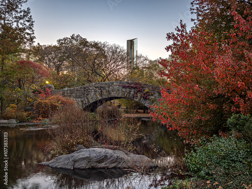 Gapstow Bridge in Central Park, late autumn