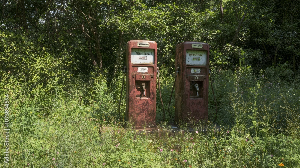 Echoes of the Past: Abandoned Gas Station Amidst Overgrown Wildflowers Echoes of the Past: Abandoned Gas Station Amidst Overgrown Wildflowers
