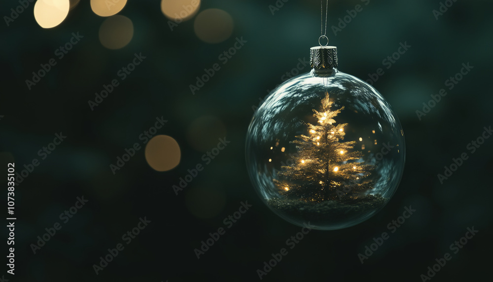 Christmas ornament with illuminated tree inside on dark background, creating a festive and serene holiday ambiance. Christmas ornament with illuminated tree inside on dark background, creating a festive and serene holiday ambiance.