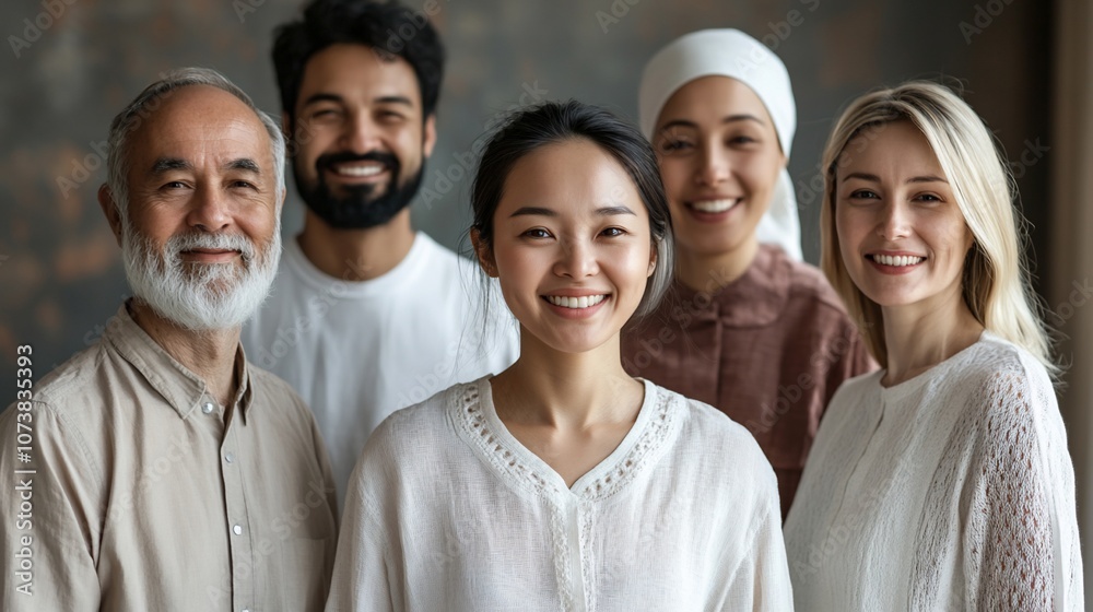 Diverse group of people smiling and looking at the camera. Diverse group of people smiling and looking at the camera.