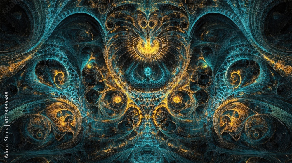 Abstract fractal design with intricate lines and shapes A vibrant digital illustration featuring a chaotic dark backdrop created through 3D rendering techniques Abstract fractal design with intricate lines and shapes A vibrant digital illustration featuring a chaotic dark backdrop created through 3D rendering techniques