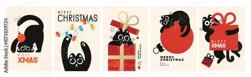 Cute Christmas and New Year Cards Collection. Modern abstract vector illustrations for greeting card, party invitation card, website banner, social media banner, marketing material.