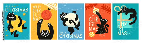 Set of Christmas and New Year Cards. Cute vector illustration concepts for graphic and web design, social media banner, marketing material.