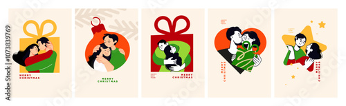 Set of Christmas and New Year Cards. Romantic vector illustration concepts for graphic and web design, social media banner, marketing material.