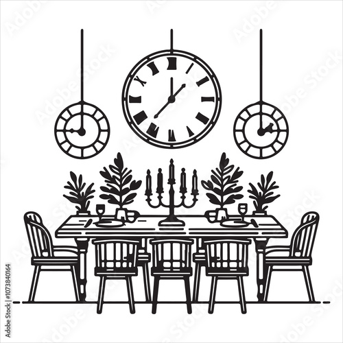 A charming dining room in simple line art