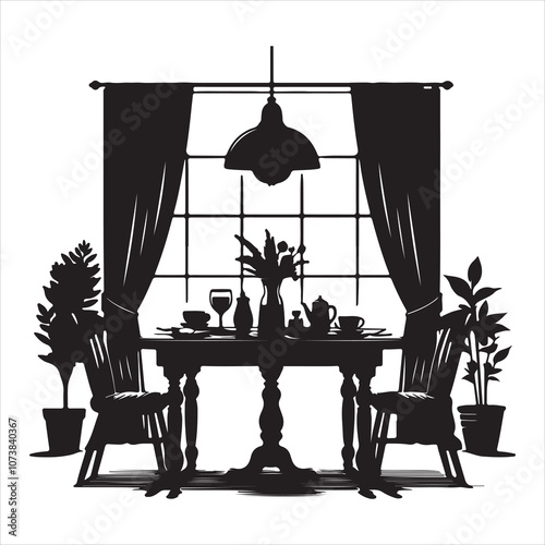 Graphic image of a lovely dining room silhouette This graphic eps file can be edited and printed.