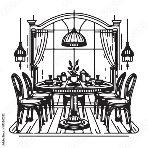 Drawing image of a vintage dining table