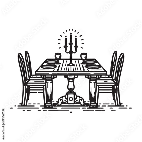 An illustration of an antique dining table

