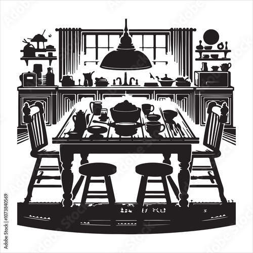 An illustration of the silhouette of table furniture