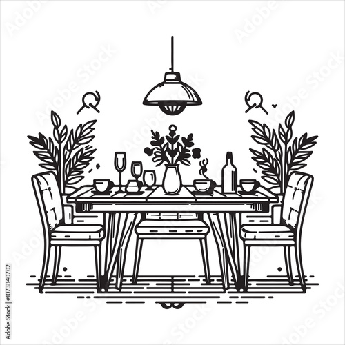 Graphic image of a dinner table emblem set against a white background