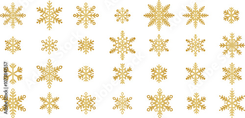 Gold snowflake vector clip art , snow icon collection, hand drawn decorative winter holiday illustration set, isolated