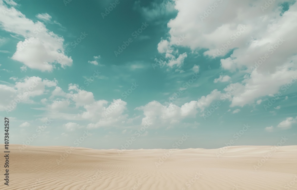 Naklejka premium Photograph of an Endless Desert with Sand Ripples and a Dramatic Cloudy Sky