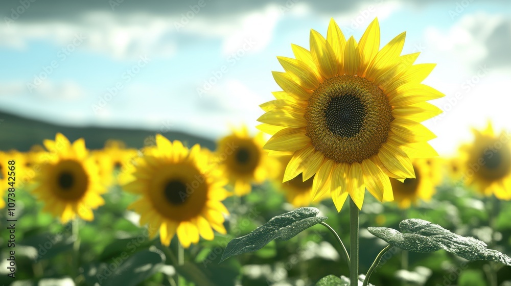 A vibrant sunflower basking in the sunlight, surrounded by a field of cheerful blooms, evoking joy and warmth. A vibrant sunflower basking in the sunlight, surrounded by a field of cheerful blooms, evoking joy and warmth.