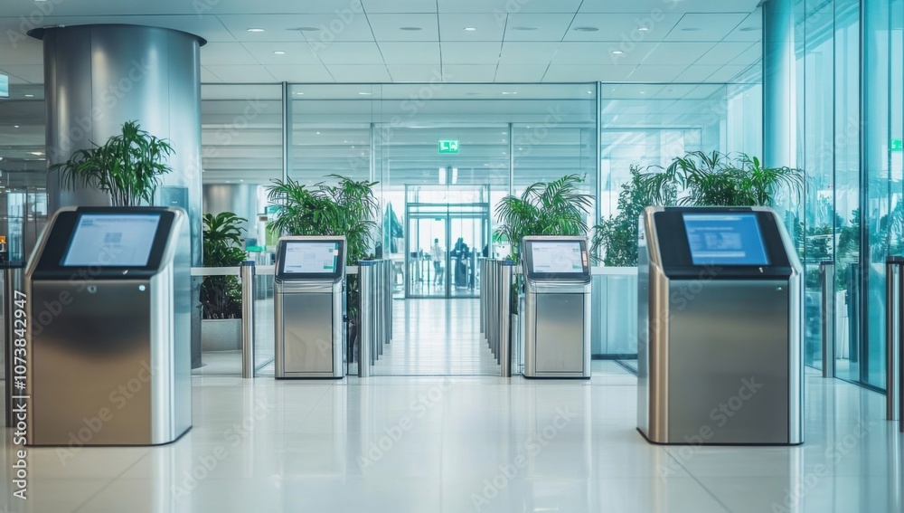Secure Business Office Entrance with Anti-Theft Turnstile Gates and Access Control Scanner Secure Business Office Entrance with Anti-Theft Turnstile Gates and Access Control Scanner