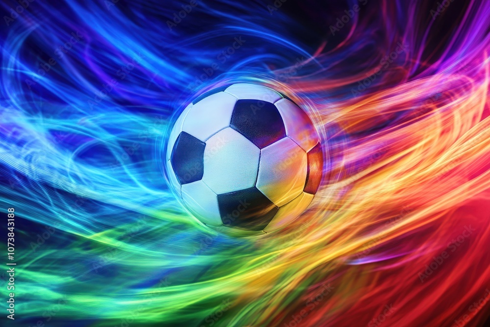 Obraz premium Soccer Ball in Motion Against a Colorful, Abstract Background