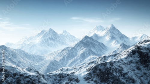 A breathtaking view of snow-covered mountains under a clear blue sky, capturing the tranquility of winter.