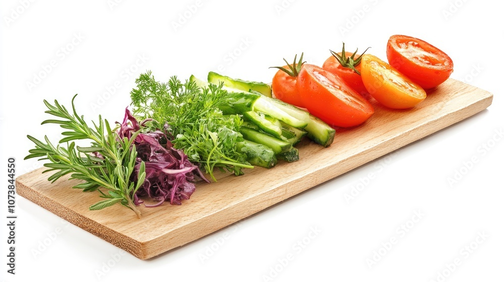 Fresh Vegetable Platter with Tomatoes, Cucumbers, and Herbs on Wooden Board for Healthy Eating Fresh Vegetable Platter with Tomatoes, Cucumbers, and Herbs on Wooden Board for Healthy Eating