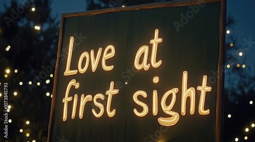 Love at First Sight Sign with Festive Nighttime Lighting