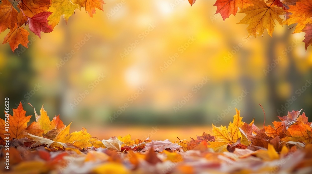 A vibrant autumn scene with a mix of orange and yellow maple leaves scattered on the ground, creating a warm atmosphere. A vibrant autumn scene with a mix of orange and yellow maple leaves scattered on the ground, creating a warm atmosphere.