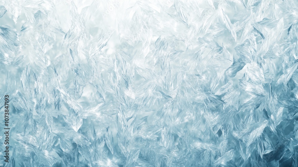 Close-up of intricate ice crystals creating a beautiful frozen texture in cool blue tones. Close-up of intricate ice crystals creating a beautiful frozen texture in cool blue tones.