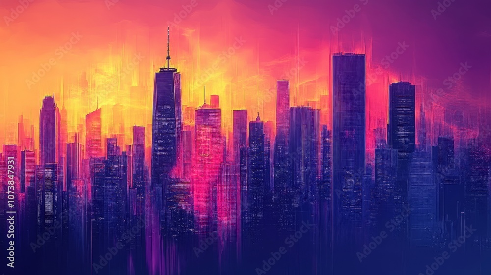 The city view glows under a blend of radiant sunset hues, merging colors into a harmonious cityscape, adding depth and vibrancy to an urban horizon. The city view glows under a blend of radiant sunset hues, merging colors into a harmonious cityscape, adding depth and vibrancy to an urban horizon.