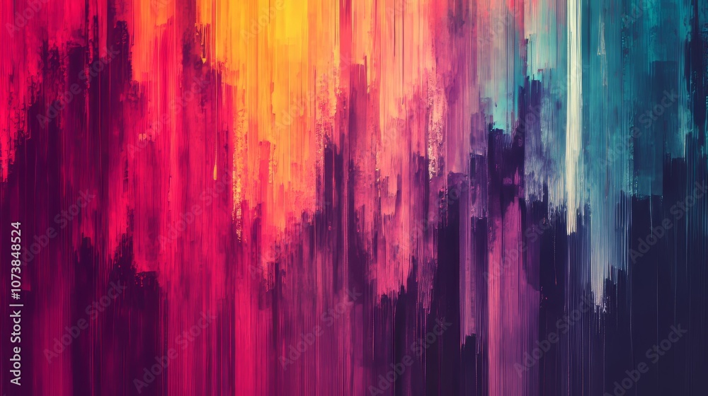 Vertical streaks of vibrant colors create an abstract painting filled with energy and emotion, representing a modern artistic expression in radiant hues. Vertical streaks of vibrant colors create an abstract painting filled with energy and emotion, representing a modern artistic expression in radiant hues.