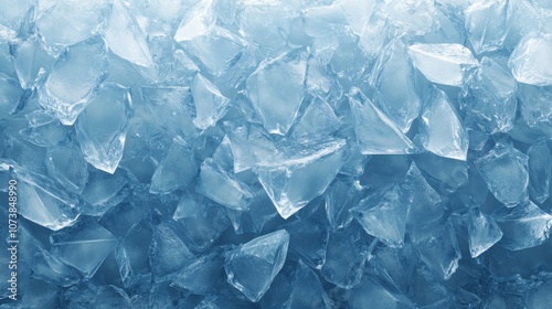Close-up of translucent ice cubes glistening in cool light, creating a refreshing and crisp atmosphere.