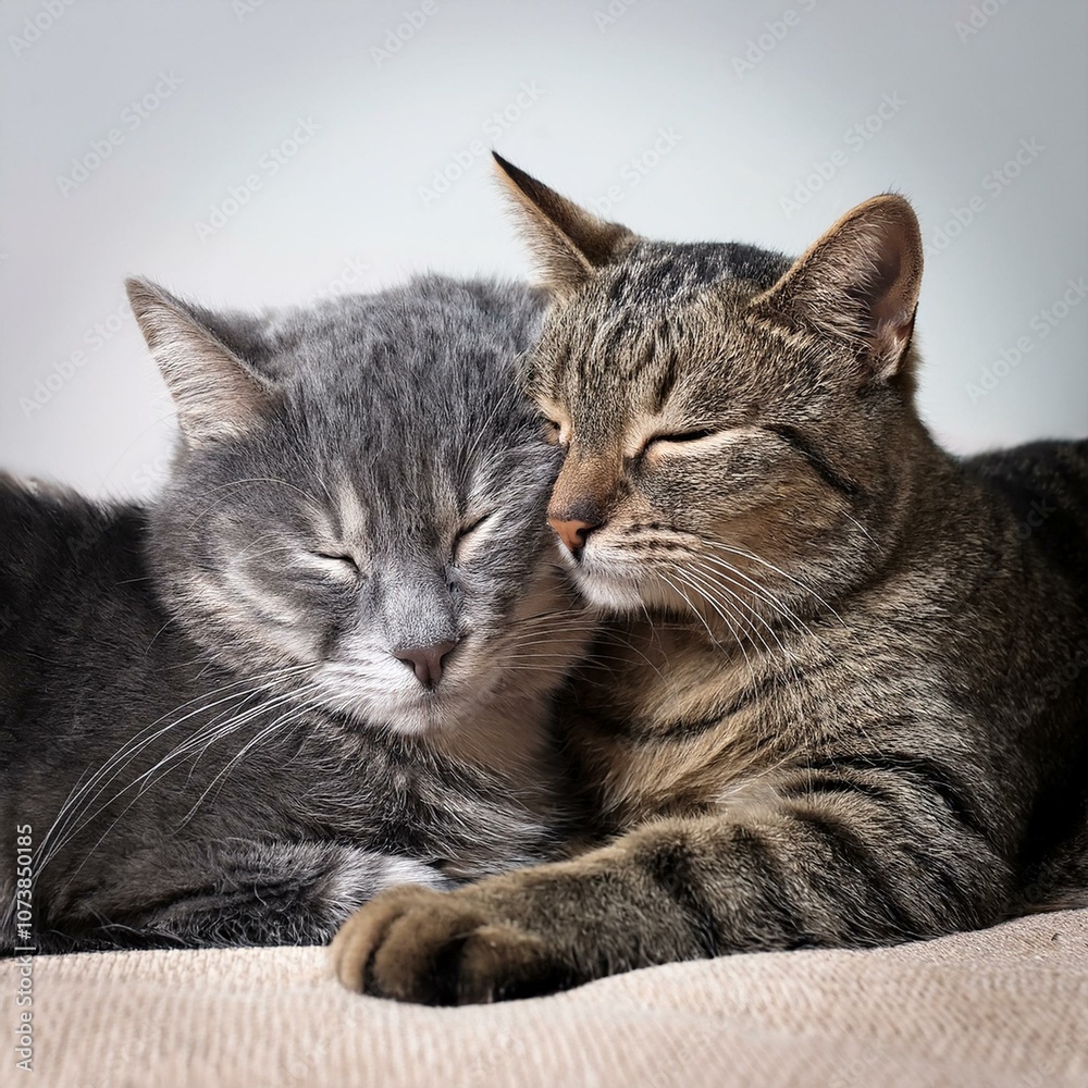 Naklejka premium cat couple, cuddling, AI generated