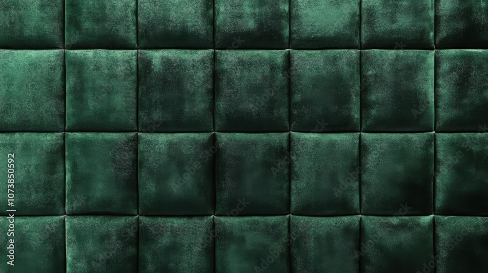 Luxurious dark green velvet fabric with a quilted pattern, adding elegance to any interior decor. Luxurious dark green velvet fabric with a quilted pattern, adding elegance to any interior decor.