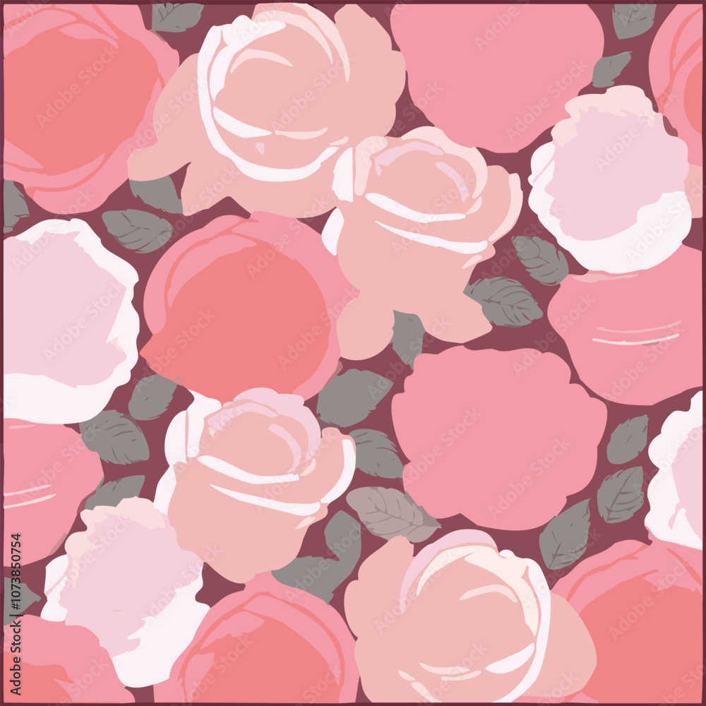 Seamless pattern with pink roses and leaves. Vector illustration. Seamless pattern with pink roses and leaves. Vector illustration.