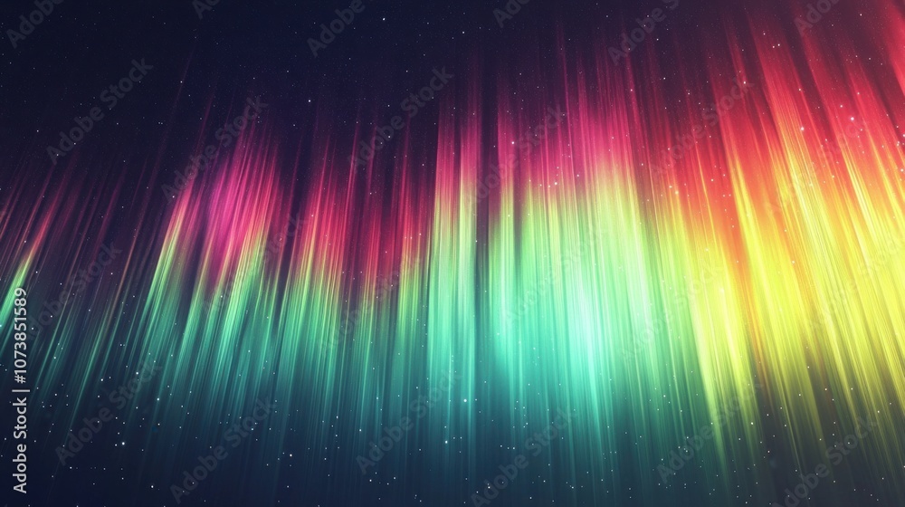 A vibrant display of colorful light beams extending through a cosmic night sky. A vibrant display of colorful light beams extending through a cosmic night sky.