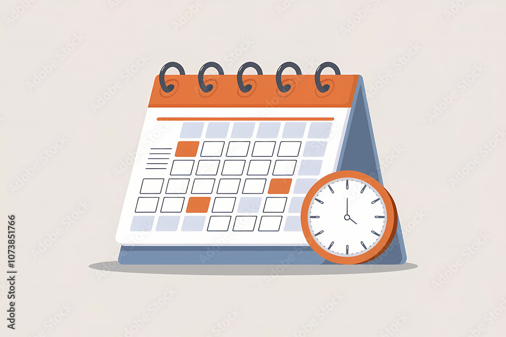 Minimalistic calendar and clock illustration on a light background for organization and planning themes Minimalistic calendar and clock illustration on a light background for organization and planning themes