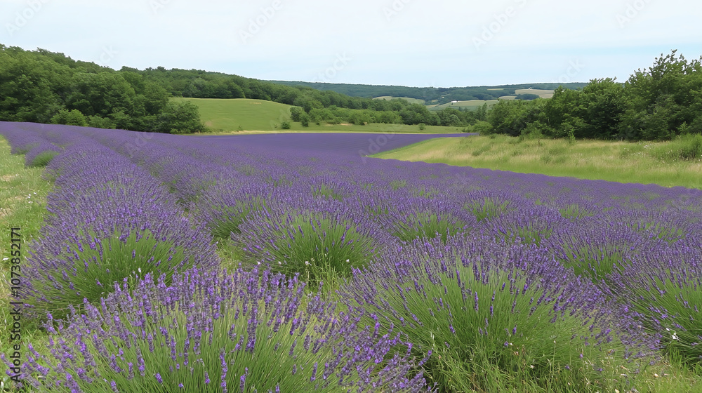 Obraz premium Beautiful Lavender Fields Under Blue Sky in Rural Countryside