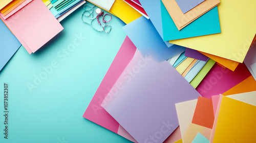 Scrapbooking Flat Lay with Colorful Materials and Pastel Palette