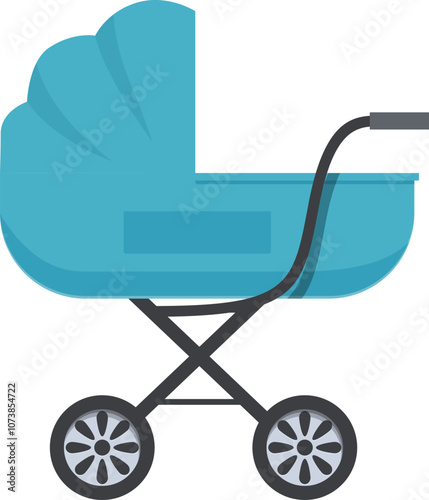 Light blue baby carriage isolated on white background ready for a newborn