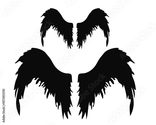 Wings ssilhouettes drawing black white.wings vector ,Black and Pinion wings of bird isolated on white background.