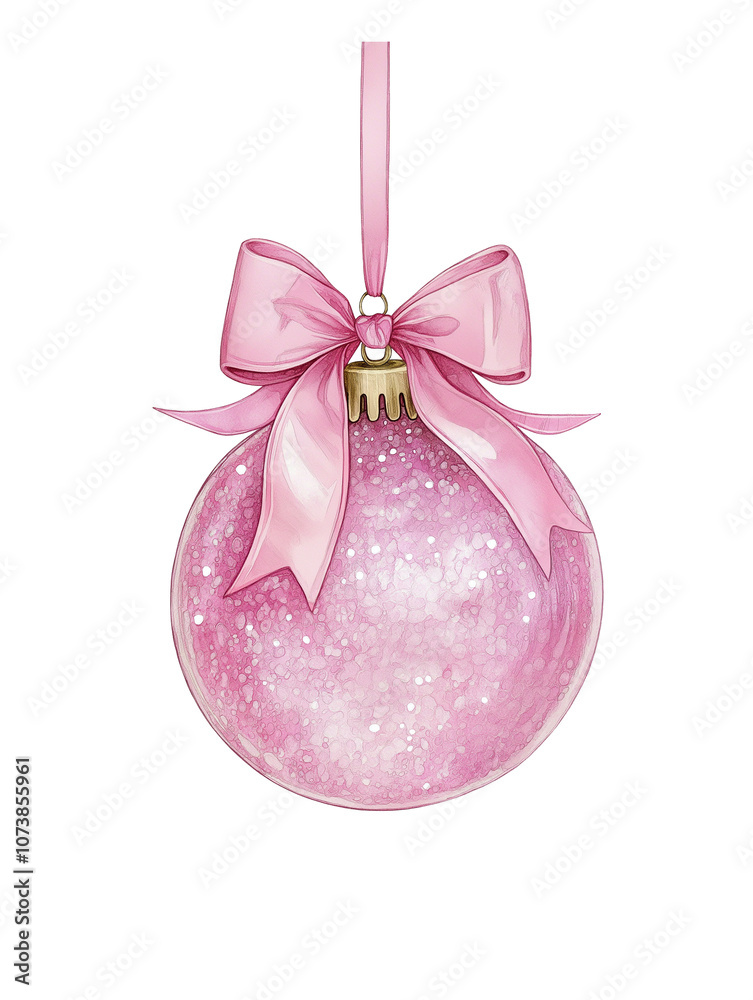A Pink ball Christmas ornament with a pink bow A Pink ball Christmas ornament with a pink bow